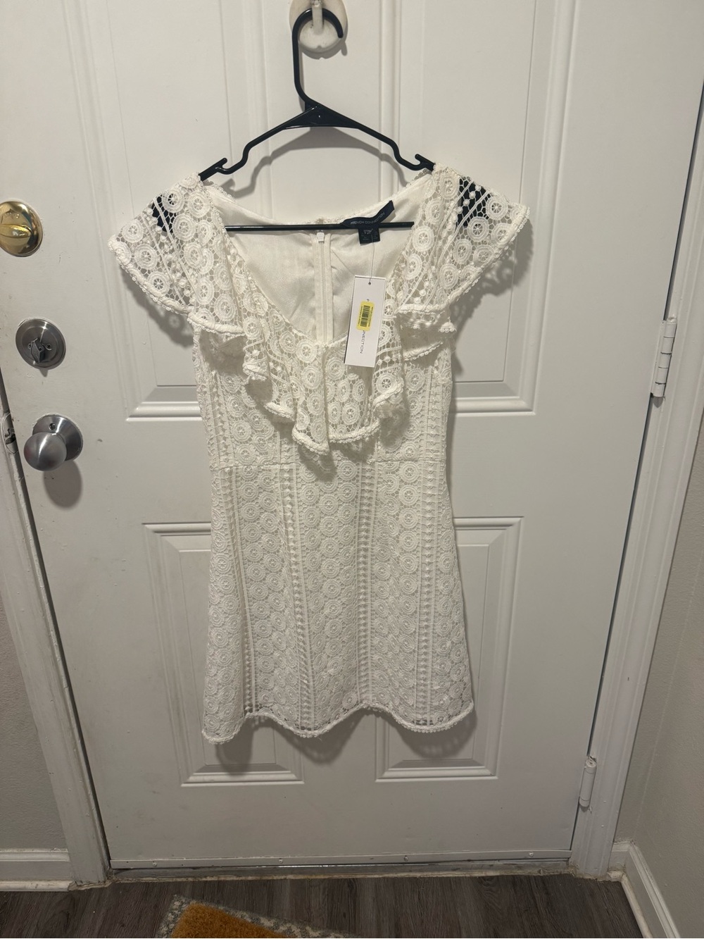 French Connection Ivory Crochet Ruffle Mini Dress